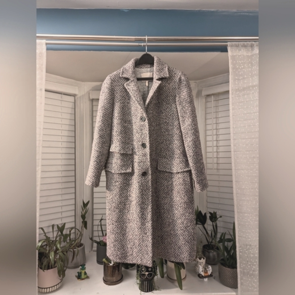 Rebecca Taylor Gray/Purple/Pink Herringbone Wool Coat